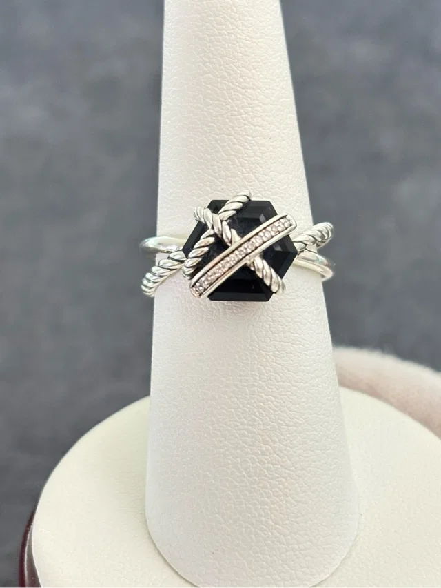 David Yurman Cable Wrap Ring With Black Onyx & Diamonds 7 in silver|black|gray from Poshmark, photo 1 of 1
