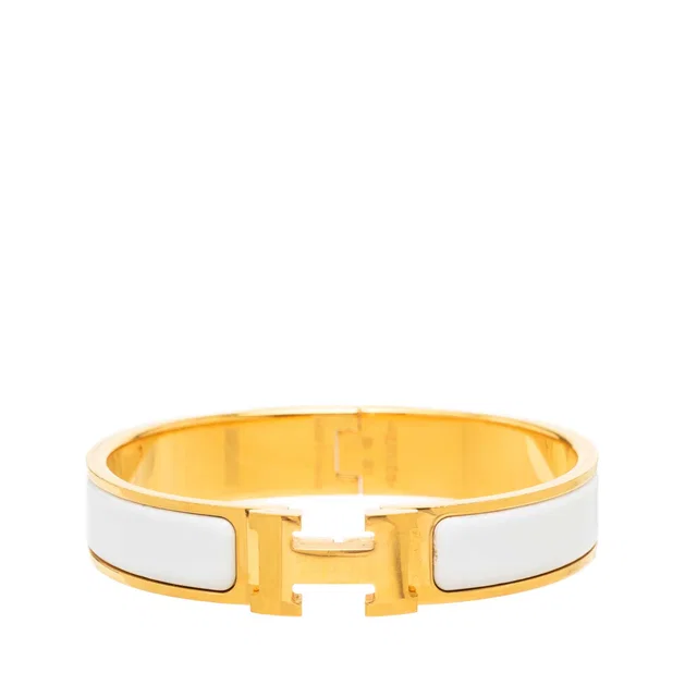 Gold Hermès Narrow Enamel Clic H Bracelet PM in Gold from Designer Revival