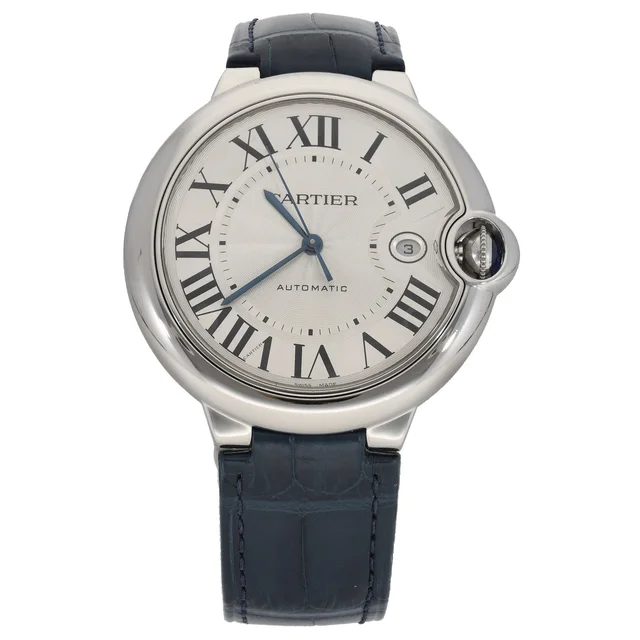 Cartier Ballon Bleu 3765 43mm Stainless Steel Watch in Blue Leather from H&T