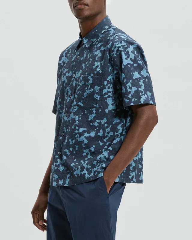 Theory Weekend Short-Sleeve Shirt in Printed Cotton Seersucker, photo 3 of 6 from Theory