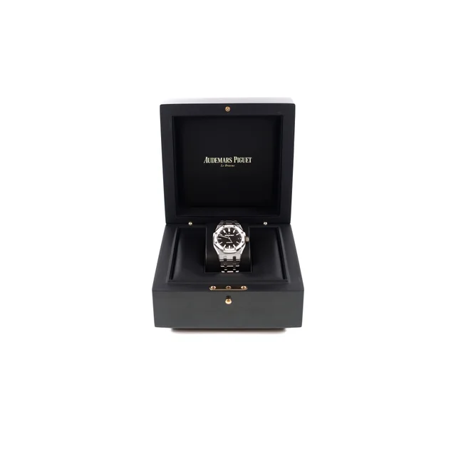 Audemars Piguet Royal Oak Lady 37mm Black Dial Diamond Bezel, purchased new from an authorised dealer June 2018 in Black from The Purse Affair