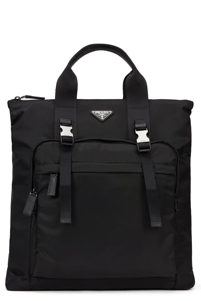 Prada Re-Nylon And Saffiano Leather Tote Bag — Black Polyamide in Black Saffiano leather from HEWI