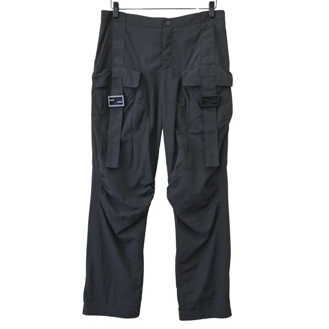 Fendi Black FF Buckle Technical Nylon Cargo Pants in Black Nylon from Clotheshorse Anonymous