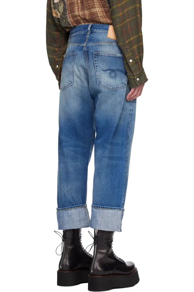 R13 Blue Cuffed X-Boyfriend Jeans, photo 3 of 4 from SSENSE