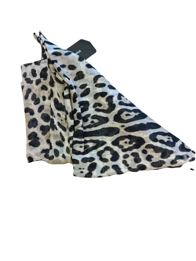 Dolce & Gabbana Scarf Cotton Cream Leopard pattern 200*13cm in White from Luxury Promise
