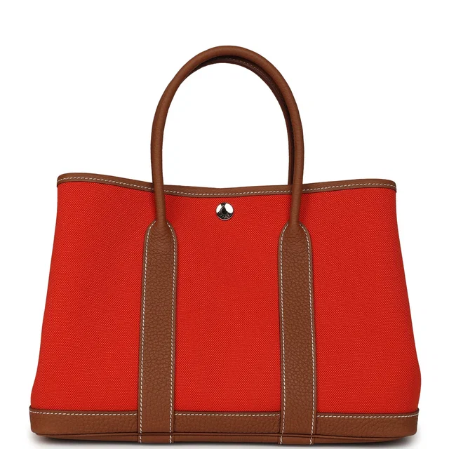 Hermès Garden Party 30 Orange Mécano Toile Officier Canvas and Gold Negonda Palladium Hardware in Orange Canvas from Madison Avenue Couture