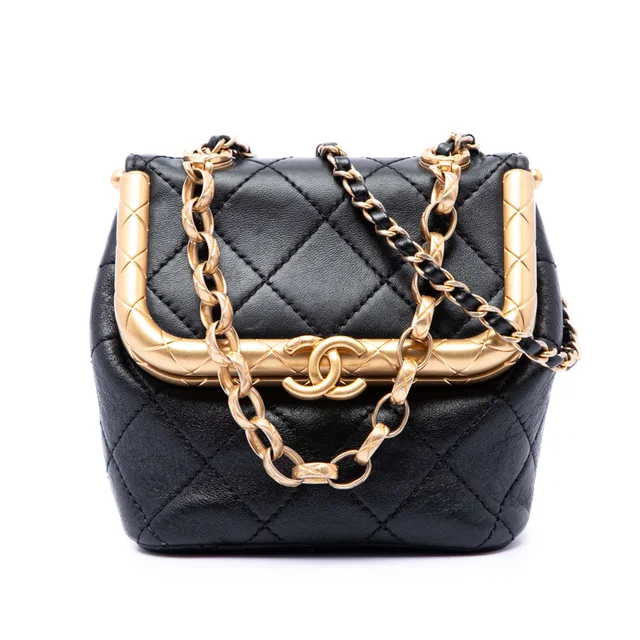Black Chanel Micro Quilted Lambskin My Crush Bag Satchel in Black Lambskin from Designer Revival