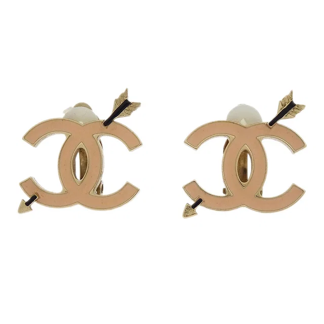 Chanel Gold CC And Arrow Earrings Clip-On 10P in Gold from AMORE Vintage Tokyo