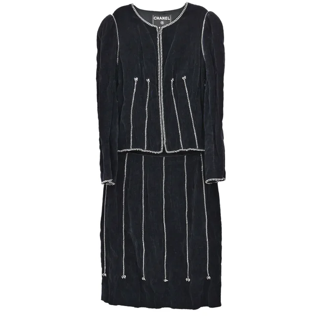 Chanel 2006 Setup Suit Jacket Skirt Velours Chain Black #36 in Black from AMORE Vintage Tokyo