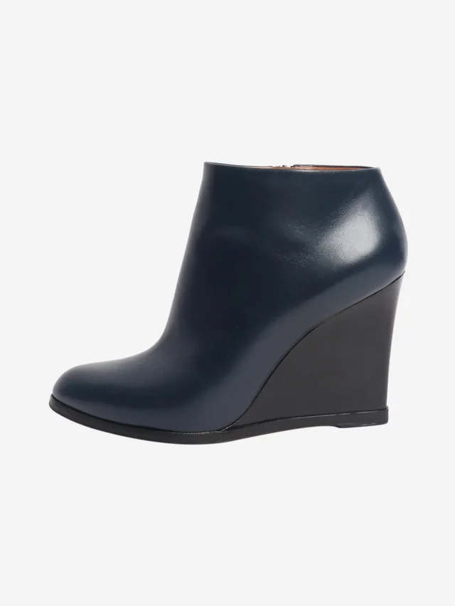 Celine Navy wedged ankle boots - size EU 37.5 in Navy Leather from Sign of the Times