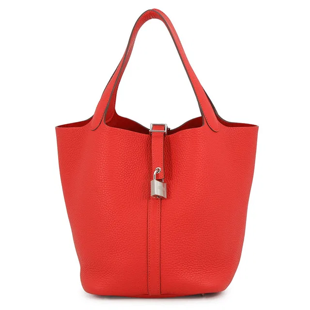 Hermès Picotin Lock Rouge Tomate Taurillon Clemence Size MM in Red Clemence leather from GALLERY RARE