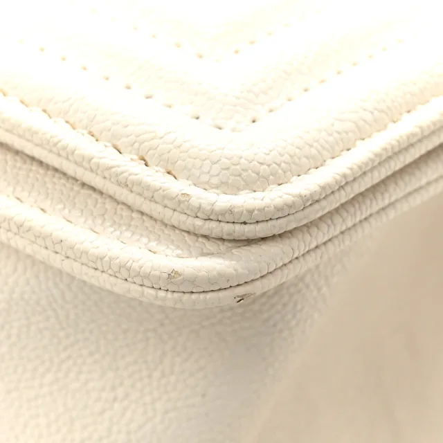 Chanel Caviar Chevron Quilted Small Boy Flap White in White Caviar leather from FASHIONPHILE, photo 11 of 14