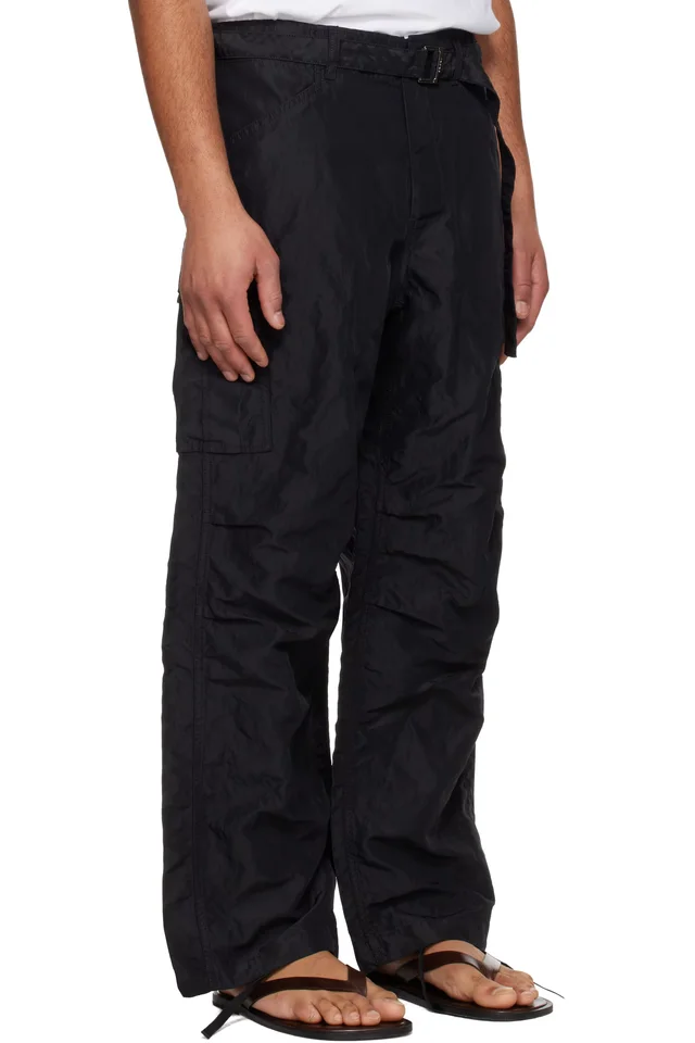 sacai Black Treated Nylon Twill Cargo Pants, photo 2 of 4 from SSENSE