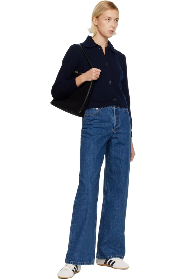 A.P.C. Navy Polo Shirt Collar Cardigan, photo 4 of 4 from SSENSE