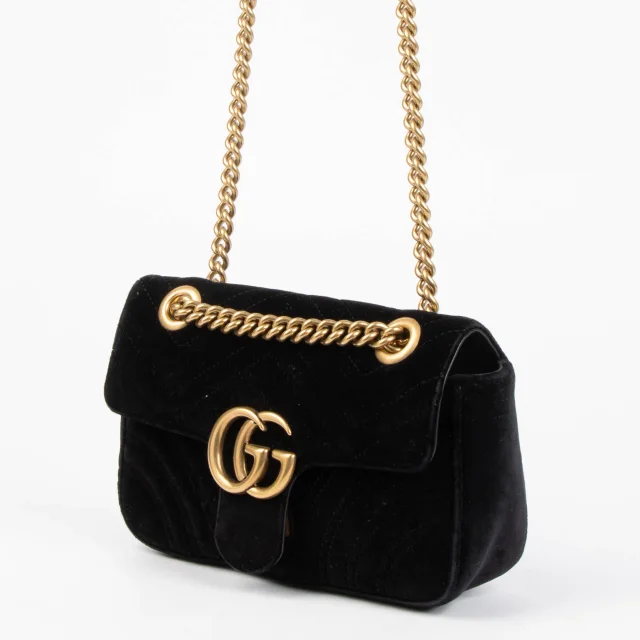 Gucci Small GG Marmont Bag in Black Velvet from Labellov, photo 2 of 4