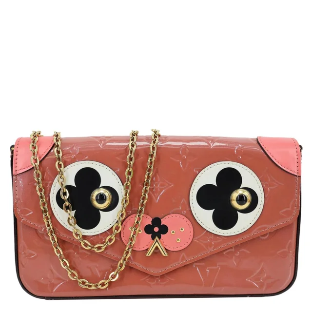 Louis Vuitton Valentine Dog Felicie Pochette Monogram Vernis Crossbody Bag Pink in Pink Leather from Dallas Designer Handbags