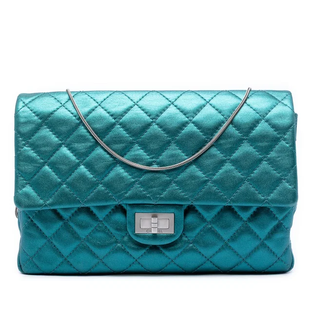 Blue Chanel Quilted Metallic Calfskin Reissue 2.55 Flap 226 Shoulder Bag in Blue Calfskin from Designer Revival