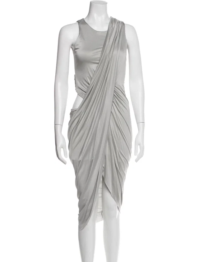 Balmain Asymmetrical Midi Length Dress in gray from The RealReal