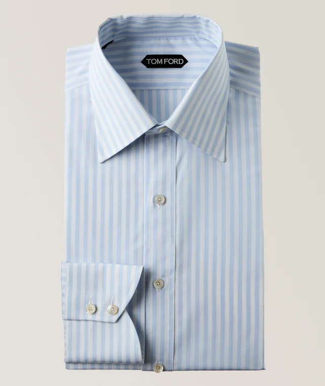 TOM FORD Ladder Stripe Cotton Dress Shirt in Blue Cotton & Cotton Blends from Harry Rosen, photo 1 of 1
