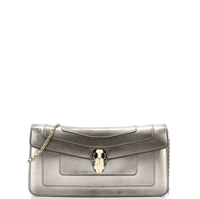 Bvlgari Serpenti Forever Chain Clutch Metallic Leather in gray|silver Leather from Rebag