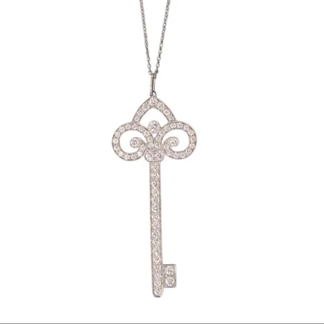 Tiffany & Co. Large Fleur de Lis Diamond Key Pendant 18K White Gold in White from Luxury Promise
