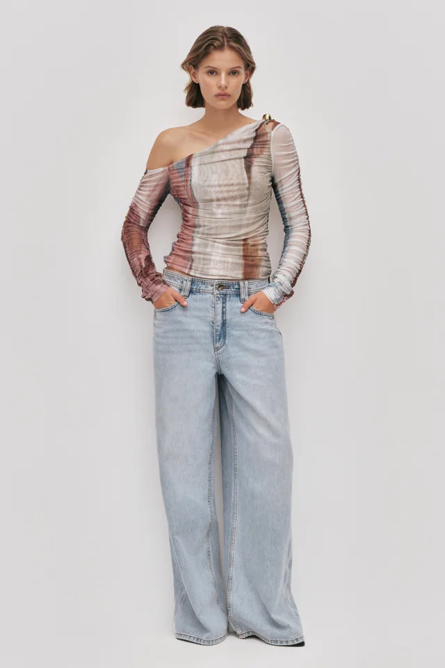 AJE Elaria Long Sleeve Mesh Top in Blue from Aje, photo 1 of 1