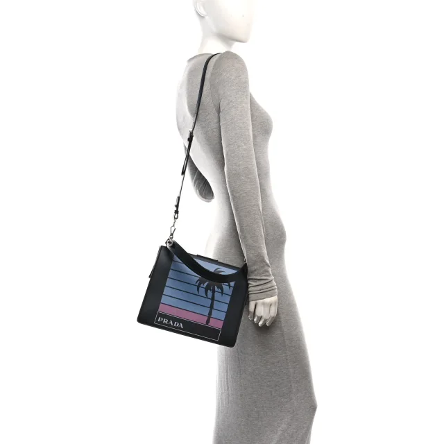 Prada City Calfskin Palm Tree Print Light Frame Bag Black Mare in Black Calfskin from FASHIONPHILE, photo 2 of 9