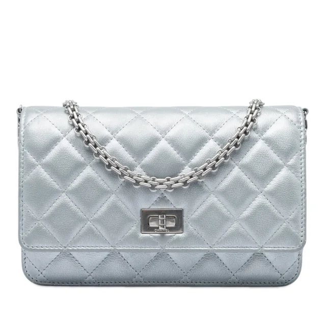 Silver Chanel Reissue 2.55 Quilted Metallic Aged Calfskin Wallet on Chain Handbag in Silver Calfskin from Designer Revival