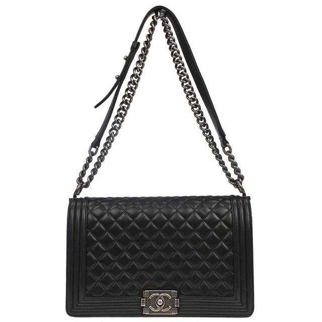 Boy Chanel 2017 Black Lambskin Medium Shoulder Bag in Black Lambskin from AMORE Vintage Tokyo