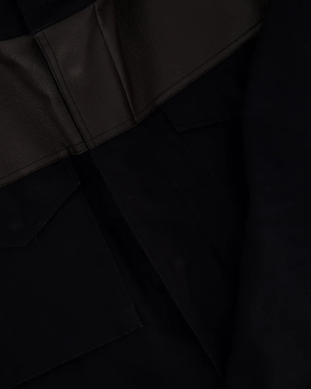 Lanvin Navy Menswear Pocketed Jacket with Leather Trim and Hooded Detail Size UK XL (EU 52) in Navy Leather from Sellier, photo 2 of 2