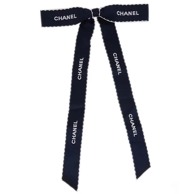 Chanel Bow Brooch Pin Navy in Navy Satin from AMORE Vintage Tokyo
