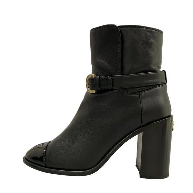 Chanel Short Boots C Black CC Logo Leather in Black Leather from The Reluxe