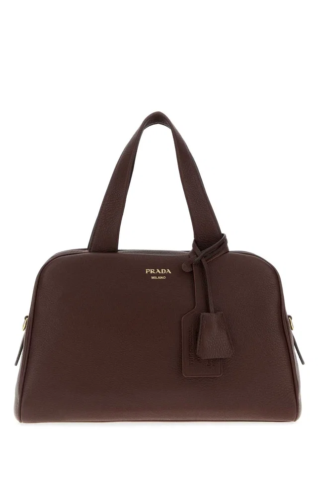 Prada Pebbled Leather Shoulder Bag — Brown Cervuselaphusscot in Brown Leather from HEWI