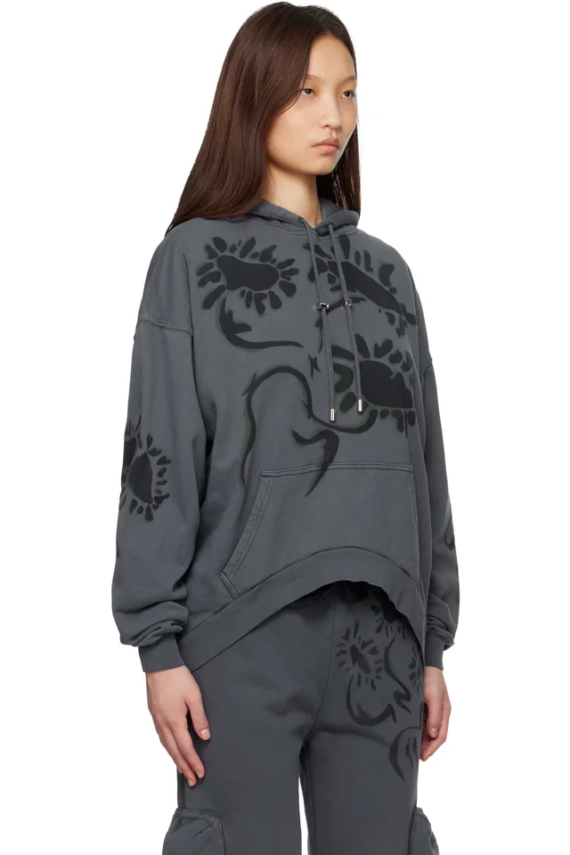 Collina Strada Gray 'Charcoal Daisies' Round Hem Hoodie, photo 2 of 3 from SSENSE