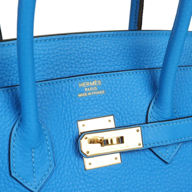 Hermès Birkin 35 Bleu Hydra Clemence Gold Hardware in Blue Clemence leather from Madison Avenue Couture, photo 7 of 9