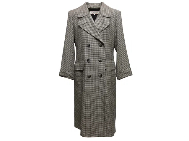 Vintage Black & White Yves Saint Laurent Long Houndstooth Coat Size FR 40 in Black from Designer Revival