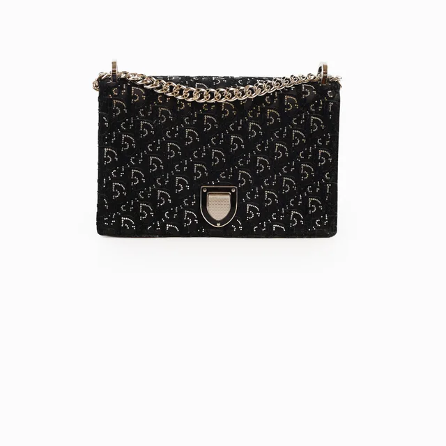 Dior Crystal Embellished Diorama Oblique Black in Black Satin from The Purse Affair
