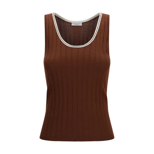 Brunello Cucinelli Bordeaux Wool Oves Aries Sleeveles T-Shirt in Burgundy Wool from HEWI