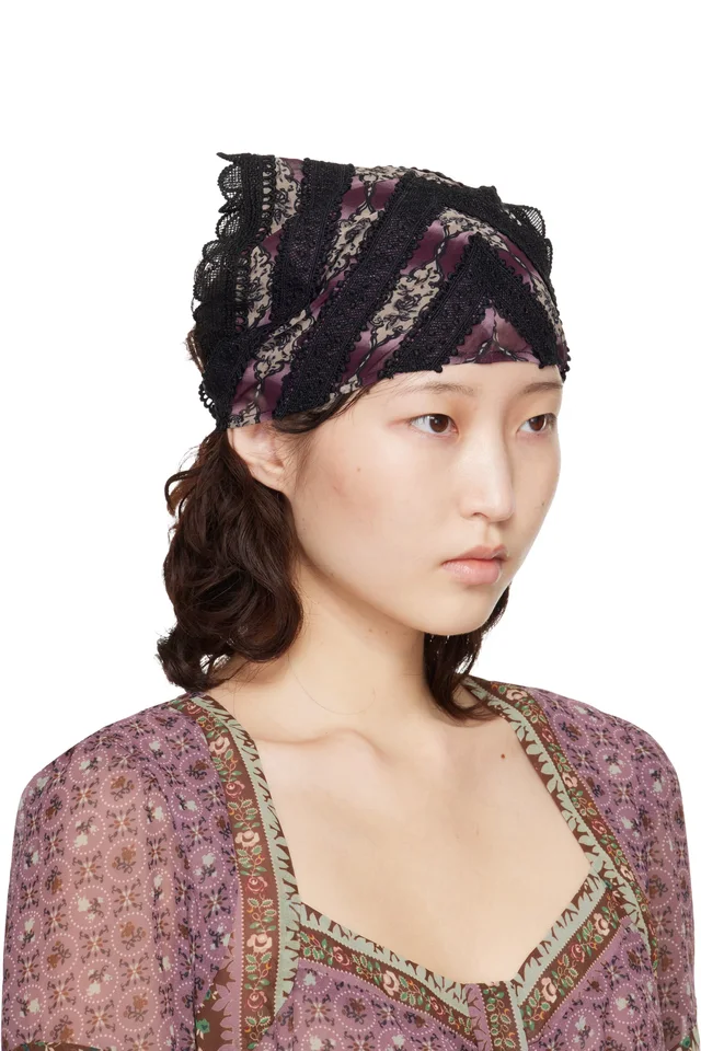 Anna Sui Black & Purple Cameo Stripe Print Headscarf, photo 2 of 3 from SSENSE