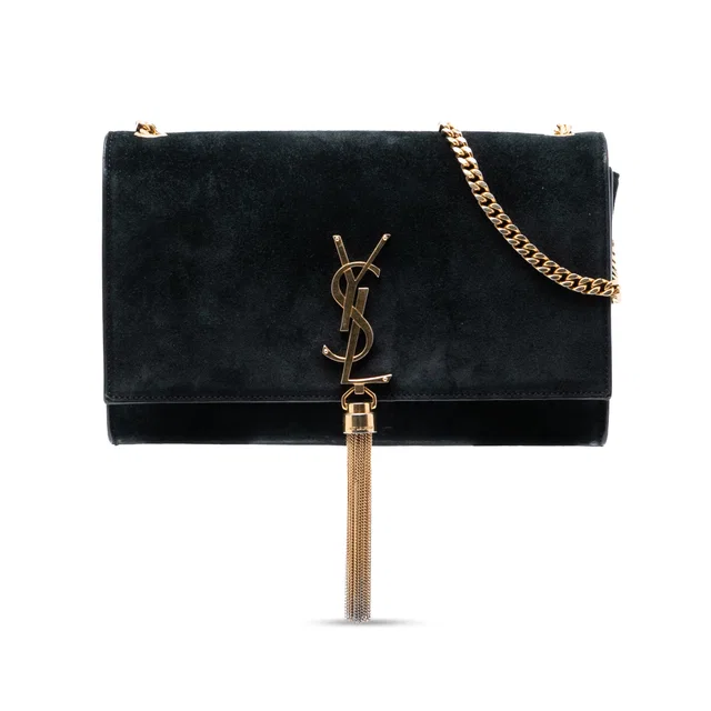 Black Saint Laurent Medium Suede Monogram Kate Tassel Crossbody in Black Suede from Designer Revival