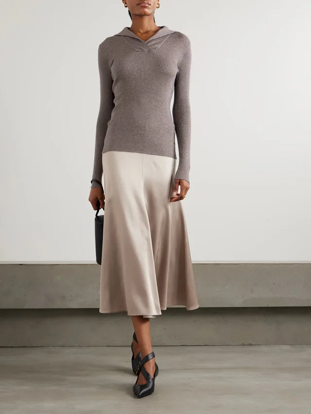 BRUNELLO CUCINELLI Ribbed metallic cashmere and silk-blend top in Brown, photo 2 of 2 from NET-A-PORTER (Canada)