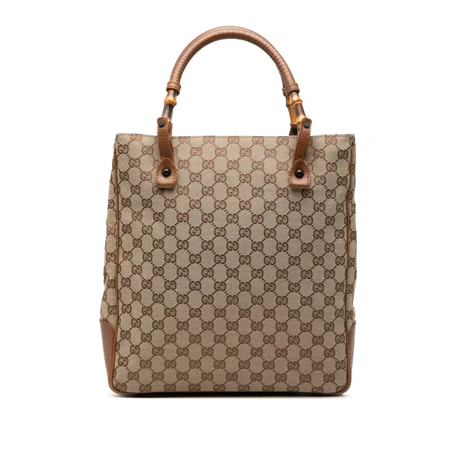Beige Gucci GG Canvas Bamboo Tote in Beige Canvas from Designer Revival