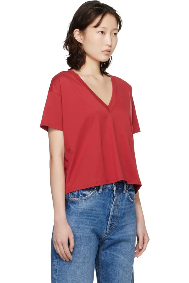 Loulou de Saison Red 'Faaa LDS' V-neck T-shirt, photo 2 of 4 from SSENSE