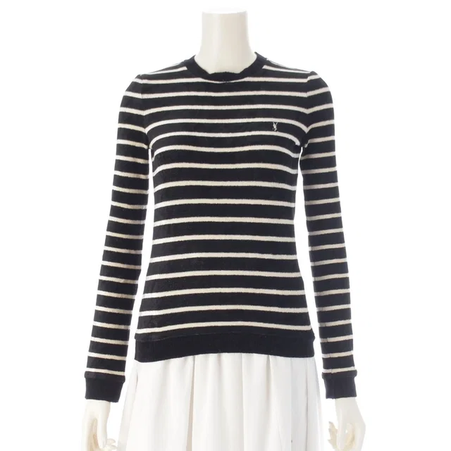 Saint Laurent Logo Border Top Long Sleeve Top Black White XS in Black from The Reluxe