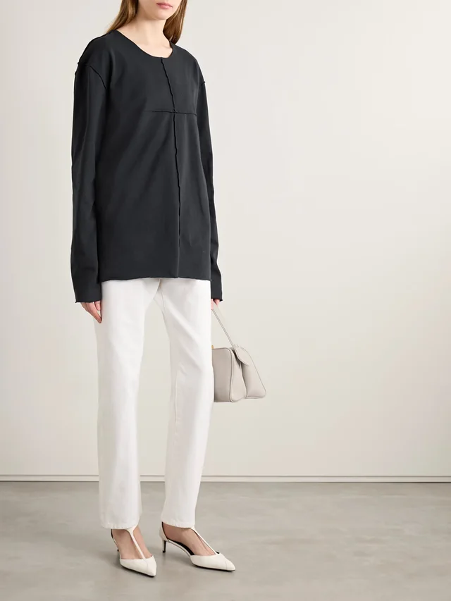 KHAITE Kit paneled cotton-jersey T-shirt in Black, photo 2 of 2 from NET-A-PORTER (Canada)