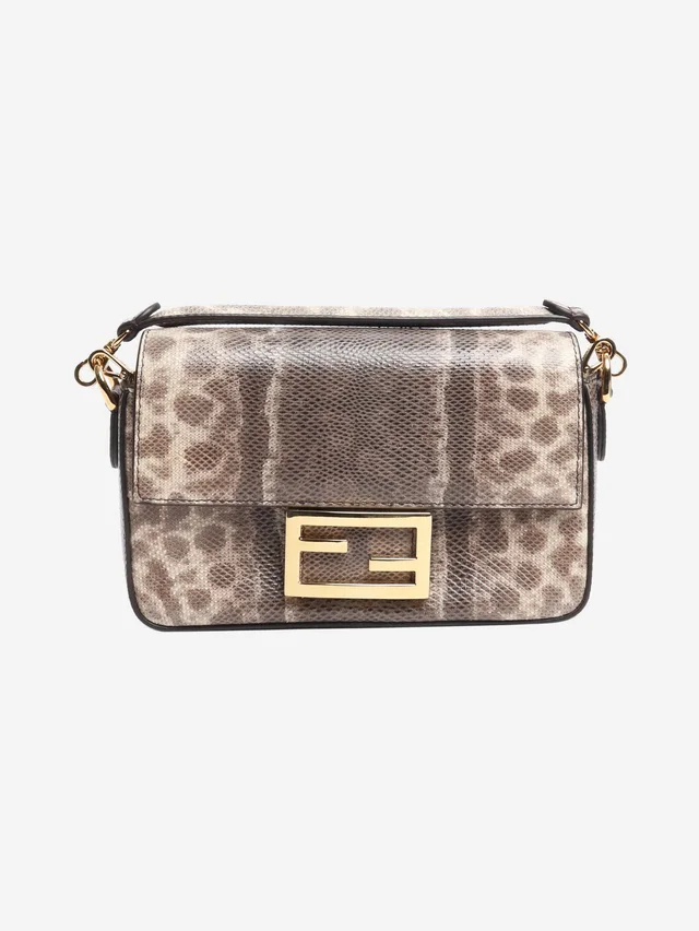 Fendi Brown snakeskin mini Baguette bag in Brown from Sign of the Times