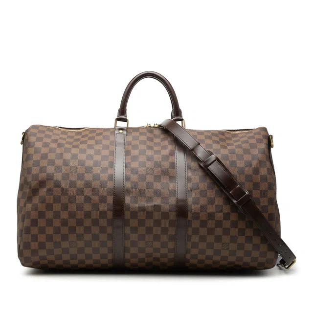 Brown Louis Vuitton Damier Ebene Keepall Bandouliere 55 Travel Bag in Brown Leather from Designer Revival