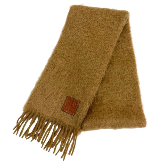 Loewe Mohair Wool Blend Leather Anagram Patch in Brown Wool from The Reluxe