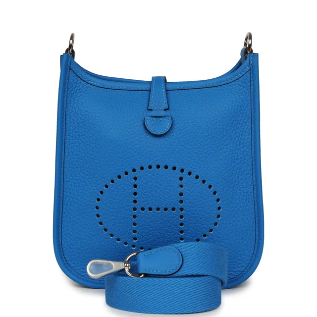 Hermès Evelyne TPM New Bleu Hydra Clemence Palladium Hardware in Blue Clemence leather from Madison Avenue Couture