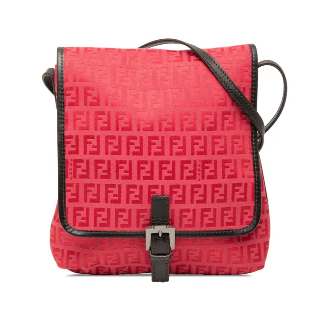 Red Fendi Zucchino Canvas Crossbody in Red Canvas from Designer Revival